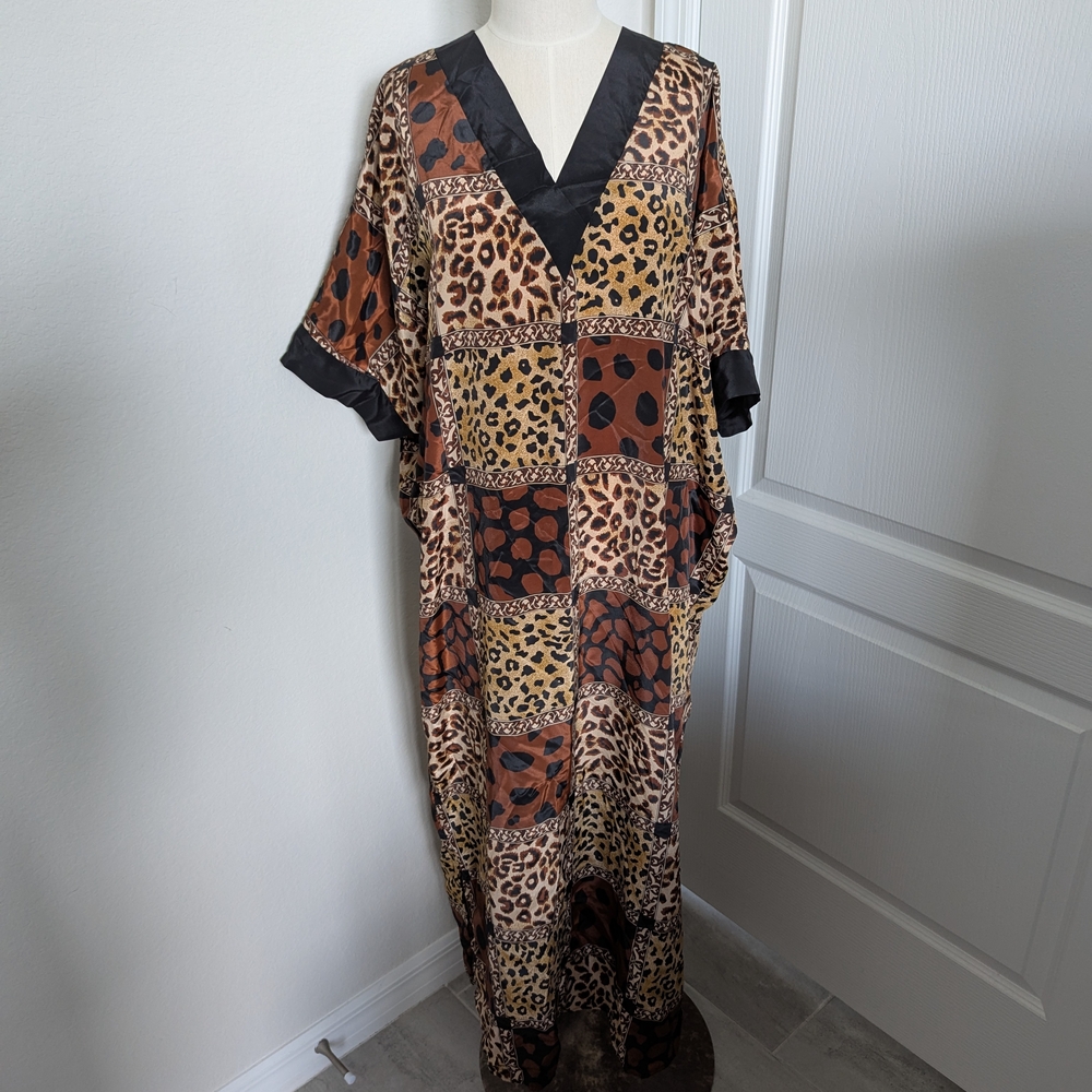 Animal Print Patchwork Kaftan Dress